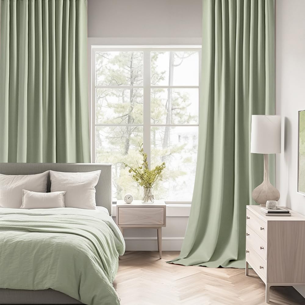 MIULEE Back Tab Sage Green Curtains 96 Inch Long 2 Panels Set for Living Room Bedroom, Rod Pocket/Pinch Pleated Light Blocking Thermal Insulated Room Darkening Floor to Ceiling Blackout Drapes