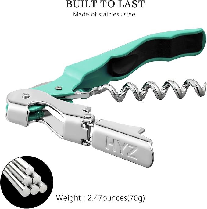 HYZ 2-Pack Wine Opener Waiter Corkscrew, Professional Wine Key for Servers, Bartender with Foil Cutter, Manual Wine Bottle Opener Double Hinged (Mint Green)