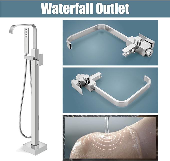 Aolemi Freestanding Bathtub Faucet Polish Chrome Floor Mount Tub Filler Brass Tap Single Handle with Hand Sprayer