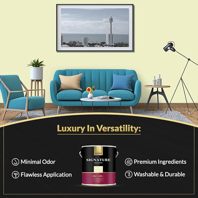 EVOLVE Signature Paint & Primer: Luxury Paint & Primer for Indoor & Outdoor Surfaces, Minimal Odor, Eggshell Sheen (Citrus Yellow, 1 Gallon)