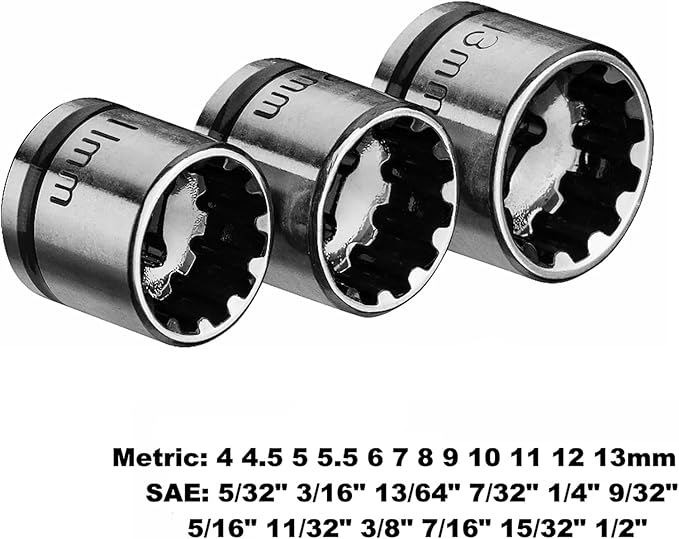 KESI Tool Socket Set 13-Piece, 1/4" Dr Quick Release Ratchet, SAE/Metric, Flex Locking Head Design, 12-piece 1/4" Dr Low Profile Spline, 72 Tooth Ratchet and Compact Paint Metal Case, Multi-function