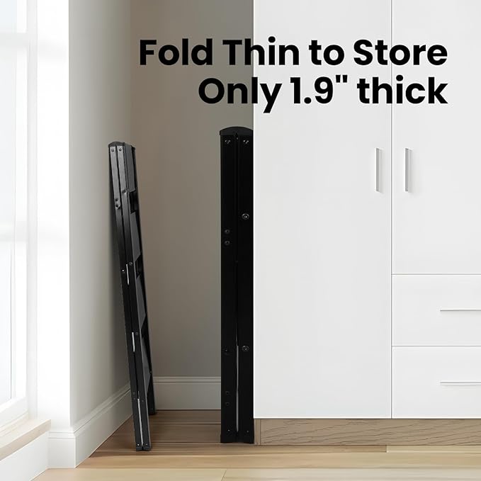 FAHKNS 4 Step Ladder, Aluminum Light Folding 4 Step Stool with Non-Slip Wide Pedal (7.9Inch), 330Lbs Capacity Stepping Stool, Step Ladder 4 Step Folding for Office,Household,Kitchen, Black