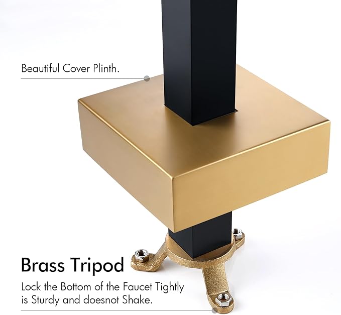 BAGNOLUX Solid Brass Floor Mount Bathtub Faucet Free Standing Tub Faucet Freestanding Tub Filler Black Gold High Flow Rate Swivel Spout with Hand Shower, ‎YGSLT-FANG-Black+Gold