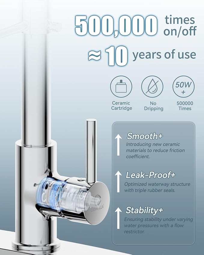 Kitchen Faucet with LED Light, Chrome Faucet with Soap Dispenser, Faucet for Kitchen Sink, Single Handle Stainless Steel Kitchen Sink Faucets with Pull Down Sprayer, Camper Farmhouse RV Sink Faucet