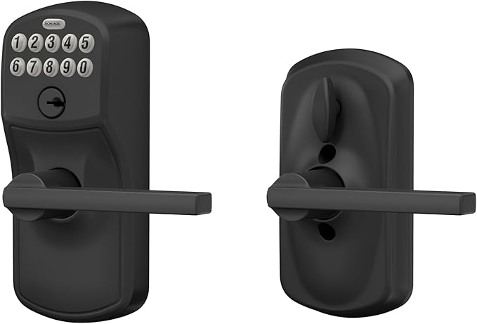 Schlage Plymouth Keypad Entry with Flex-Lock and Latitude LeverKnob, Matte Black, FE595 PLY 622 LAT