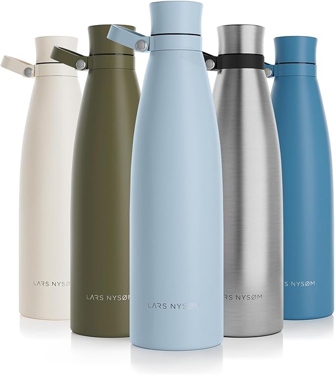 LARS NYSØM Stainless Steel Insulated Water Bottle 25oz 34oz | BPA-free Insulated Thermo Flask for Hot and Cold Beverages | Leakproof Drinking Bottle (Baby Blue, 34oz)