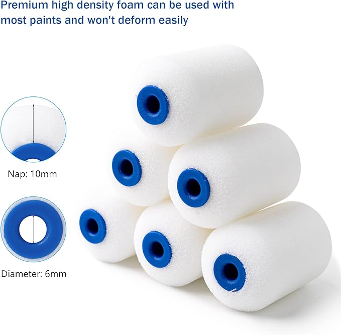 Mister Rui 2 Inch Foam Paint Roller Covers, 12 Pack, Small Paint Roller Refills 2 Inch, Mini Piant Rollers for Trim or Corner, High Density Sponge Roller