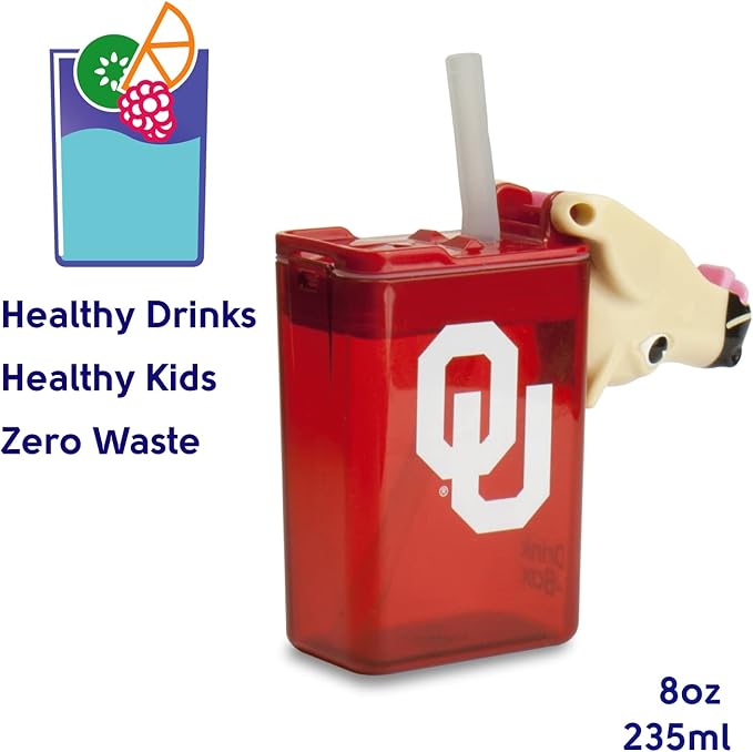 Reusable Water Bottle | Officially Licensed NCAA Sports Bottle | BPA Free | Dishwasher Safe | Boomer & Sooner Mascot | 8 oz Drink in the Box - The University of Oklahoma
