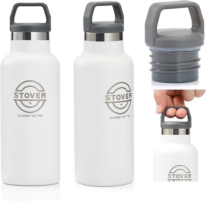 STOVER Insulated Water Bottle, 16oz Stainless Steel Double Wall Vacuum Wide Mouth Leakproof Twist Lid, Ideal for Sports, Travel & Daily Use (White)