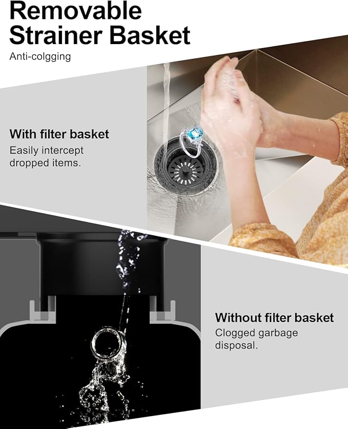 BOTEMY Extended Garbage Disposal Basket Strainer Stopper, Deep 304 Stainless Steel Kitchen Sink Flange for 3-1/2 Inch Standard Sink Drain Hole, Matte Black Deep Sink Disposal Stopper with Flange