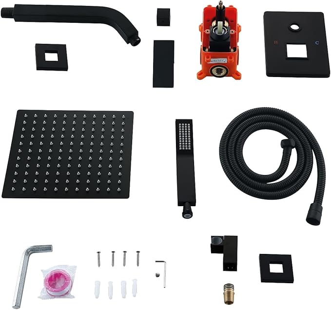 JOYWELL Shower Faucet set Matte Black Shower System with Handheld,8 Inch Shower Head and handle set