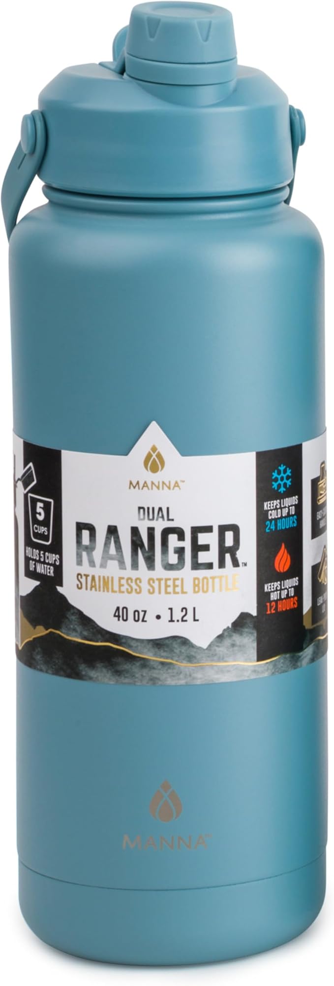 Manna Ranger Dual Insulated Stainless Steel Bottle - 40 Oz - Frost Powder Coat