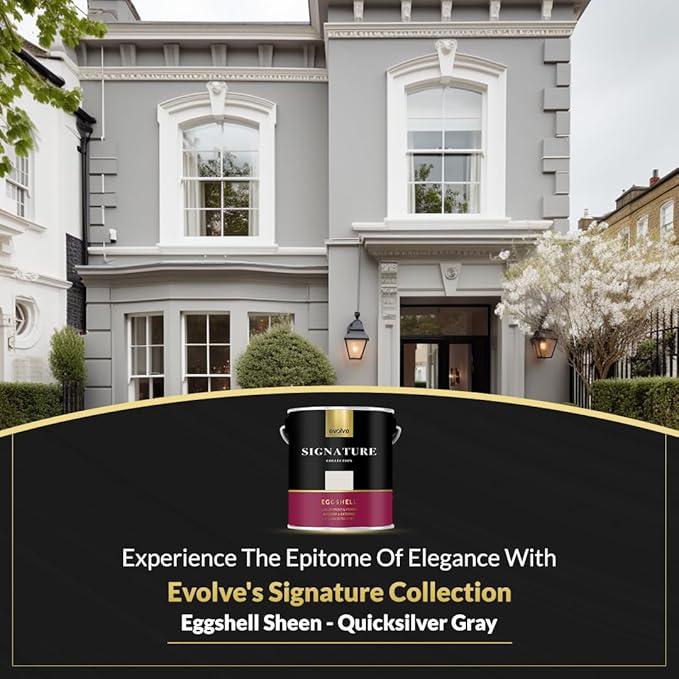 EVOLVE Signature Paint & Primer: Luxury Paint & Primer for Indoor & Outdoor Surfaces, Minimal Odor, Eggshell Sheen (Quicksilver Gray, 1 Gallon)