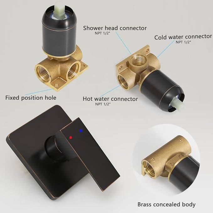 Shower Faucet Set Oil Rubbed Bronze, Bathroom Rainfall Shower System with Stainless Steel Rain Shower Head, Single Function Shower Trim Kit with Rough-in Valve