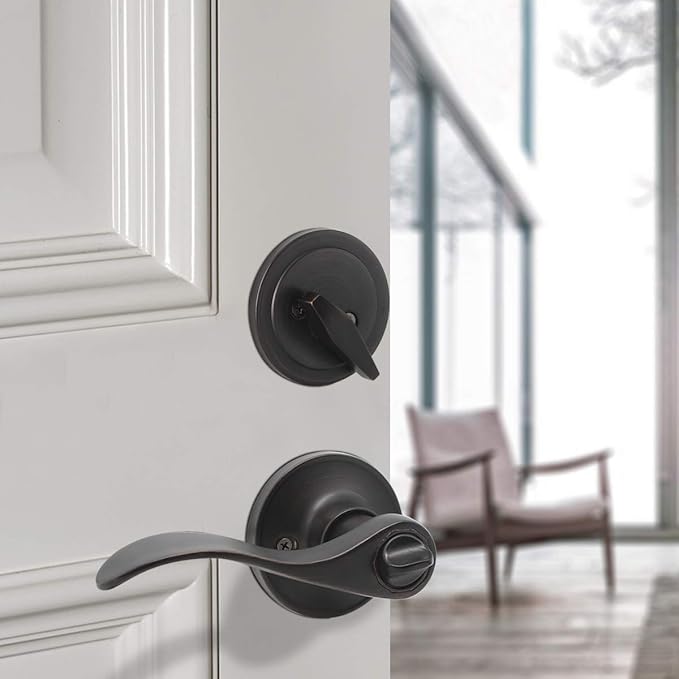 Oil Rubbed Bronze Entry Levers and Single Cylinder Deadbolt Locksets with Same Key,Keyed Alike Entrance Locks,Drop/Wave Lever Style,10Pack