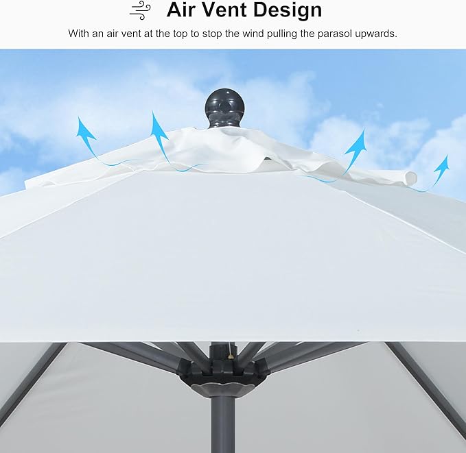 PURPLE LEAF 10' Round Patio Umbrella Outdoor Table Umbrella Aluminum Frame Market Umbrella Sun Umbrella with 8 Sturdy Ribs Tilt for Garden Deck Lawn Pool White