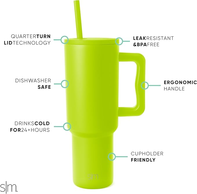 Simple Modern 40 oz Tumbler with Handle and Straw Lid | Insulated Cup Reusable Stainless Steel Water Bottle Travel Mug Cupholder Friendly | Gifts for Women Men Him Her| Trek Collection | Green Apple