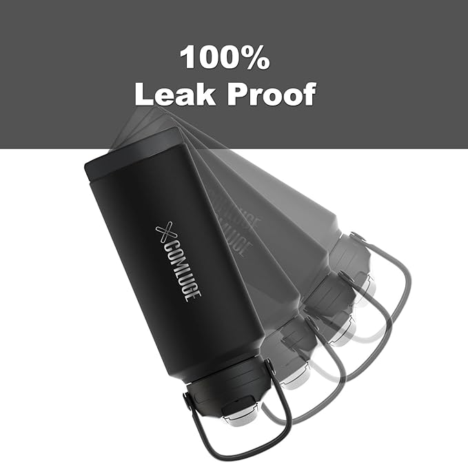 Black 32 oz insulated water bottle with straw stainless steel water bottle,double wall,leak proof water bottles with 3 lids,travel,gym mens water bottle (Black, 32oz)