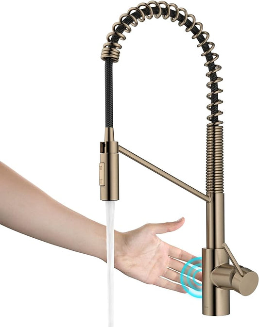 KRAUS Oletto Touchless Sensor Commercial Pull-Down Single Handle Kitchen Faucet with QuickDock Top Mount Assembly in Spot Free Antique Champagne Bronze, KSF-2631SFACB