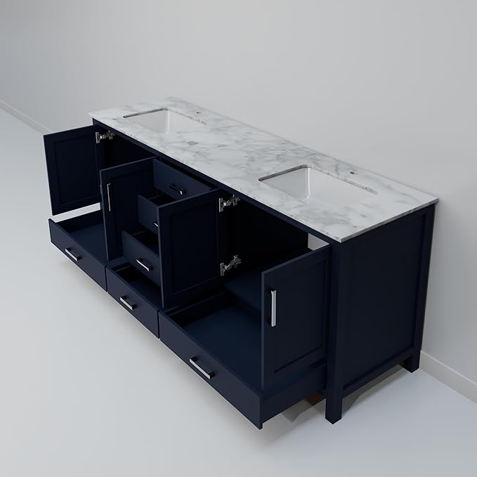 Big Sur 72 in. W x 22 in. D Navy Blue Double Bath Vanity and Carrara Marble Top