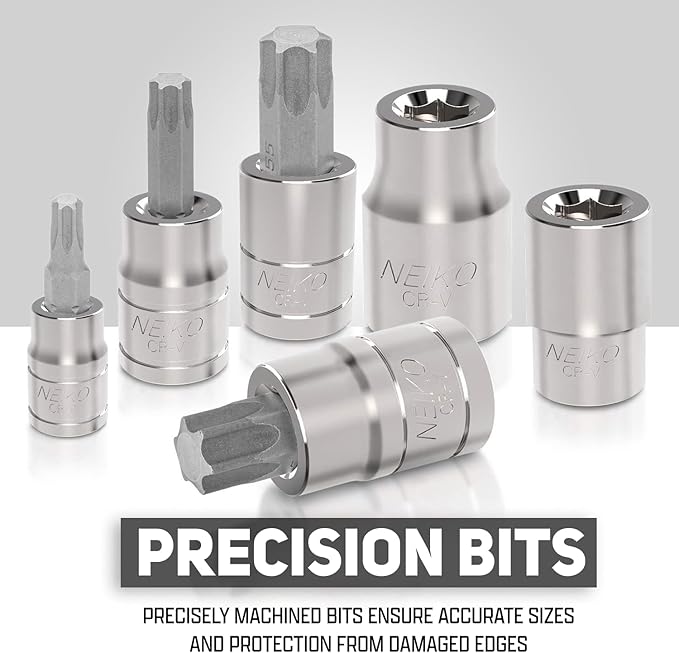 Neiko 10070A Torx Bit Socket and E-Torx Star Socket Set | 35-Piece Set, S2 and Cr-V Steel, 1/4”, 3/8” and 1/2-Inch Drive