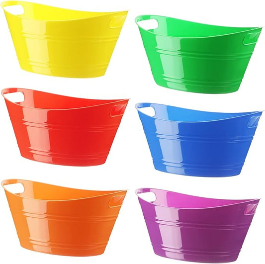 6 Pieces Ice Buckets Bulk, Plastic Ice Buckets with Handles, Oval Storage Tub, Large Capacity Ice Drink Bucket for Party Bar Wine Beer Champagne Beverage Bottle Cooler (Multicolor,4.5 Liter)