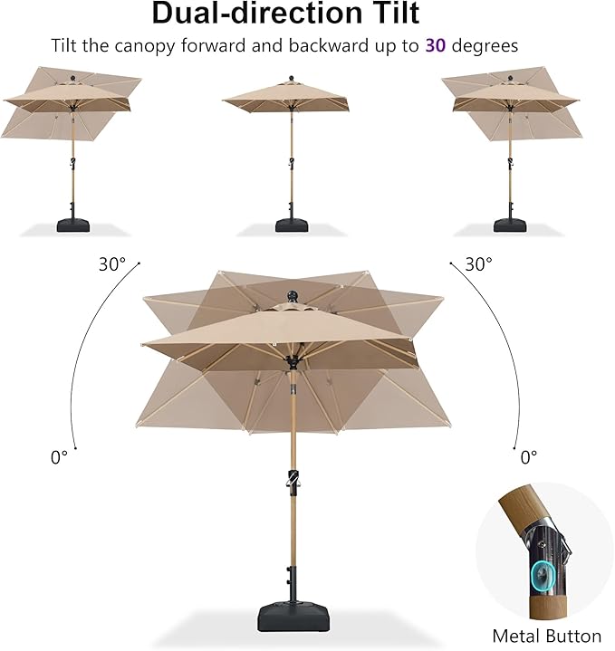 PURPLE LEAF 6.5' x 6.5' Square Patio Umbrella Market Umbrella Aluminum Outdoor Table Umbrella with Push Button Tilt & 8 Sturdy Ribs and Crank Commercial Sun Umbrella for Pool Backyard Deck, Taupe