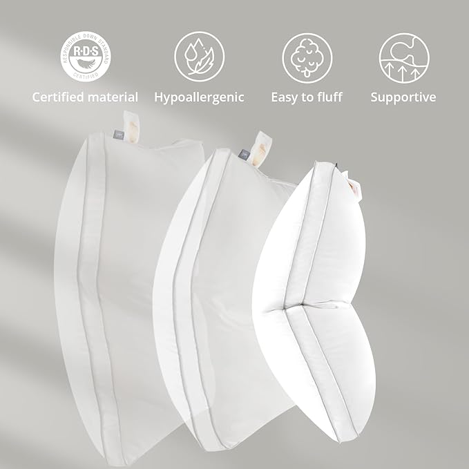 Globon Luxury Feather Down Pillow King Size,Medium Firm Gusseted Bed Pillows for Sleeping, Hotel Collection Fluffy Pillow, 18"X34", Pack of 1