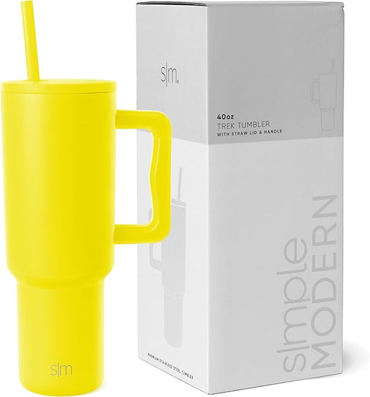 Simple Modern 40 oz Tumbler with Handle and Straw Lid | Insulated Cup Reusable Stainless Steel Water Bottle Travel Mug Cupholder Friendly | Gifts for Women Men Him Her | Trek Collection | Canary