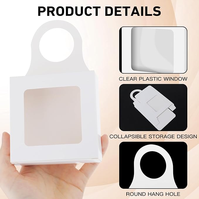 Gjinxi Kraft Paper Wine Bottle Box 10 Pcs Hanging Foldable Gift Boxes with Window Hanging Wine Accessory Sets Folding White Bags Hanger Favor Box for Kitchen Dining Engagement Decoration