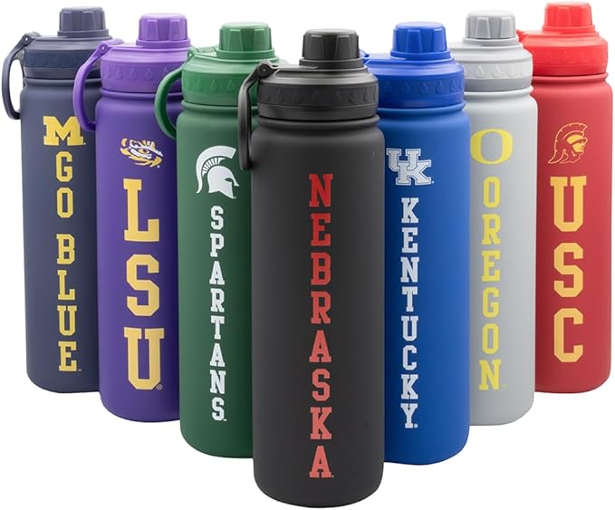 Nebraska Huskers Water Bottle - Black Double Walled Stainless Steel 24 oz Keeps Drinks Cold or Hot