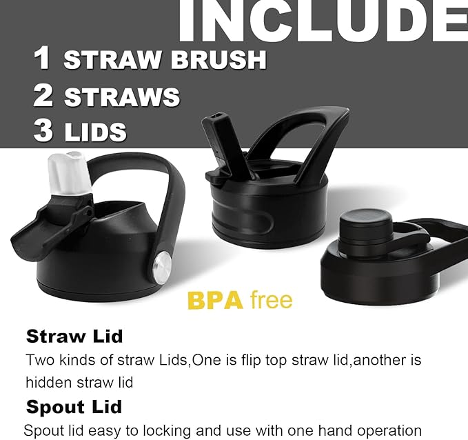 Green 32 oz insulated water bottle with straw stainless steel water bottle,double wall,leak proof water bottles with 3 lids,travel,gym mens water bottle (Navy Green, 32oz)