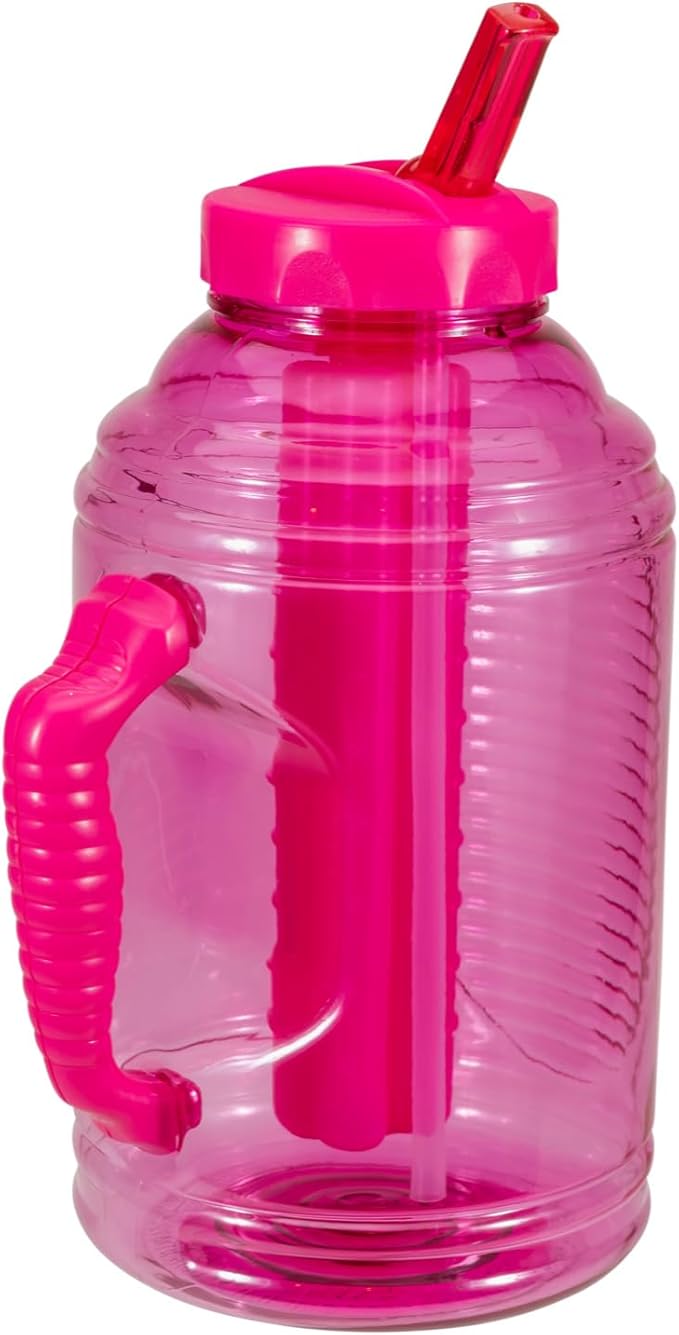 COOL GEAR 2-Pack 80 oz Big Freeze Sports Water Bottle with Freezer Stick and Handle | Hydrating Colored Water Bottle - Pink