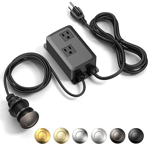 Garbage Disposal Air Switch Kit -Professional- Dual Outlet, Sink Top Waste Disposer On/Off, Garbage Disposal Button, Brass Made Cover, UL Listed