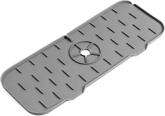 ExqNova Food Grade Silicone Sink Splash Guard, Faucet Drip Catcher Tray, Faucet Water Catcher Mat, Faucet Splash Guard, Sink Draining Pad Behind Faucet, Drip Protector Countertop, Grey Splash Guard
