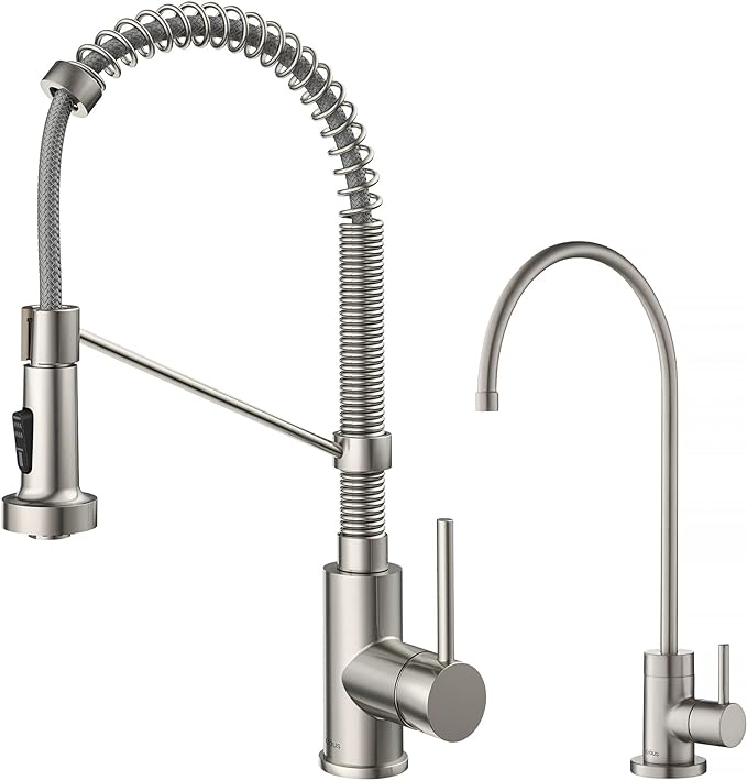 Kraus KPF-1610-FF-100SFS Bolden Commercial Style Pull-Down Kitchen Purita Water Filter Faucet Combo, Spot Free Stainless Steel, 18
