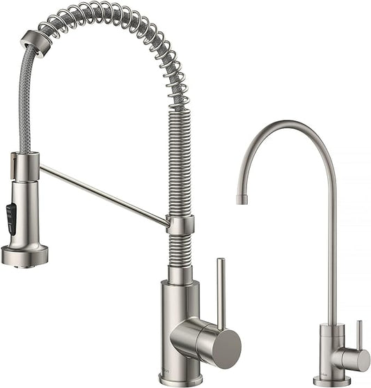 Kraus KPF-1610-FF-100SFS Bolden Commercial Style Pull-Down Kitchen Purita Water Filter Faucet Combo, Spot Free Stainless Steel, 18