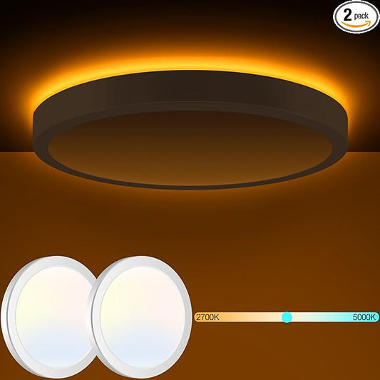 2PACK Flush Mount Ceiling Light Fixtures with Night Light - 3000K-4000K-6500K Flat led Lights for Room Ceiling,Ultra Thin Round White Ceiling Lights for Living Room,Bedroom,Kitchen,Bathroom,Hallway