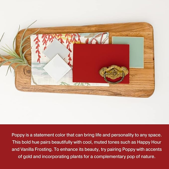 Country Chic All-in-One Chalk Paint for Furniture, Cabinets, Home Decor, Eco-Friendly, Matte Finish, Built-In Primer & Top Coat for Wood, Metal - Poppy (Red) - Pint 16 oz (475 ml)