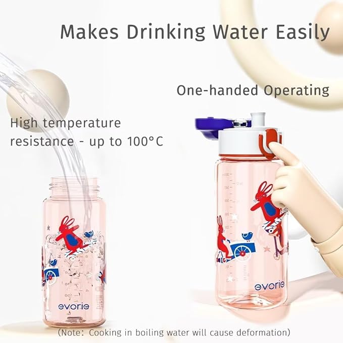 Evorie Tritan Kids Water Bottle for School No Straw 13oz BPA Free Plastic Sports Bottle Reusable Lightweight Leak Proof Travel Drinks Bottle Spout Drinking Cup Running Flip Top