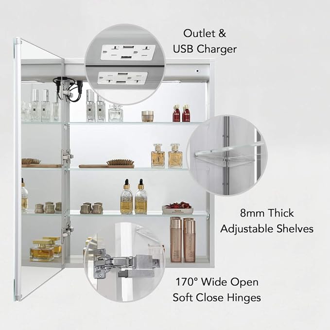 Blossom LED Medicine Cabinet Mirror for Bathroom, 24x32 Inch | Lighted Medicine Cabinet with Mirror | Recessed or Surface Makeup Mirror, Anti-Fog, 3 Color Dimmable | P1(M)-24-Left Hinge