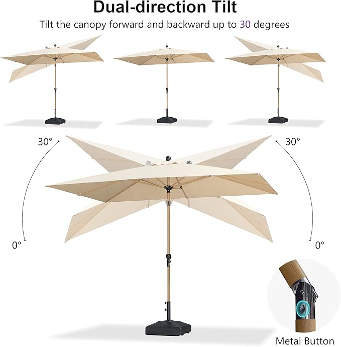 PURPLE LEAF 4' x 6' Market Umbrella Patio Umbrella Outdoor Table Umbrella Aluminum with Push Button Tilt & 8 Sturdy Ribs and Crank Rectangular Outdoor Umbrellas for Pool Backyard Beach, Beige