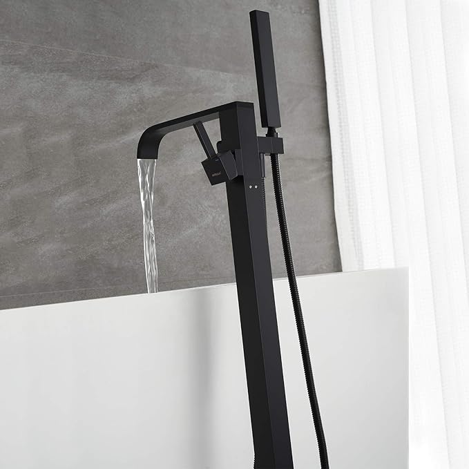 Freestanding Bathtub Faucet Tub Filler Black Floor Mount Bathroom Faucets Brass Single Handle with Hand Shower