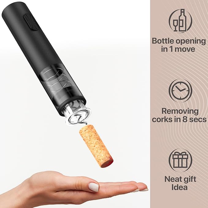 Electric Wine Opener – Wine Bottle Opener Kit with Foil Cutter, Wine Aerator, Vacuum Stopper – Battery-Operated Corkscrew Wine Opener – Cordless Automatic Wine Opener – Birthday Wine Gift Set