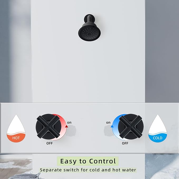 2 Handle Shower Faucet,2 Knobs Tub and Shower Trim Kit with Valve,Two Handles Shower Faucet Set with 3 Modes Rainfall Shower Head,Shower Trim Kit Wall Mounted,Matte Black,1A3MK-W