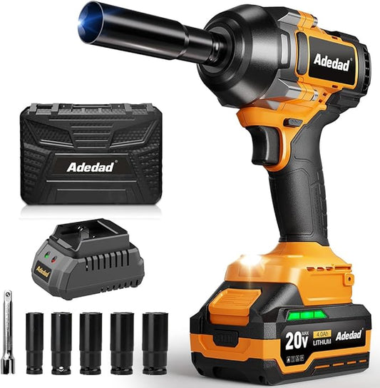 1000N.m Cordless Impact Wrench 1/2 inch,20V 740ft-lbs High Torque Impact Gun with 4.0 AH Battery,Sockets and Case,Brushless Power Impact Driver for Automotive and Heavy Duty Use