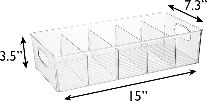 ClearSpace Plastic Pantry Organization and Storage Bins with Removable Dividers – Perfect Kitchen Organization or Kitchen Storage – Refrigerator Organizer Bins, Cabinet Organizers (2 Pack XL)