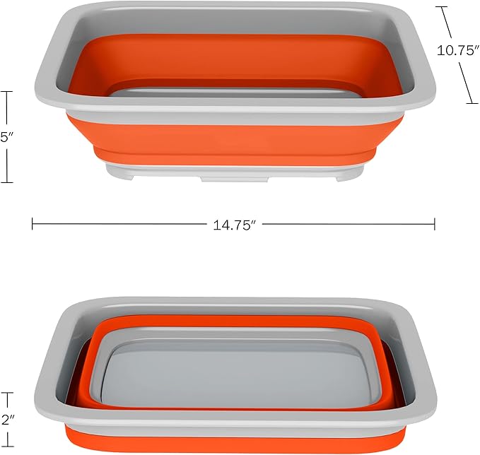 Collapsible Ice Bucket - 7.27-Liter Portable Outdoor Multi-Use Basin, Dish Tub, and Storage Basket for Camping and Tailgating by Wakeman (Orange)