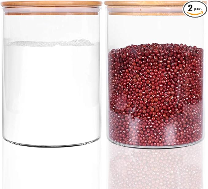 Set of 2 Large Glass Food Storage jar, 100 FL OZ (3000ml) Glass Flour Canister with Airtight Bamboo Lids for Kitchen Corner, BPA-Free Flour Container for Sugar, Ground Coffee, Rice and Dry Food