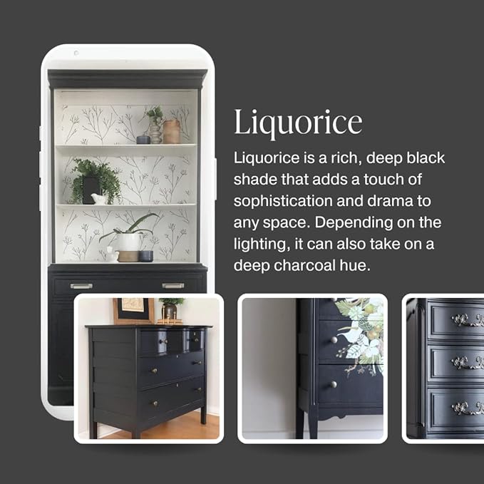 Country Chic All-in-One Chalk Paint for Furniture, Cabinets, Home Decor, Eco-Friendly, Matte Finish, Built-In Primer & Top Coat for Wood, Metal - Liquorice (Black) - Pint 16 oz (475 ml)